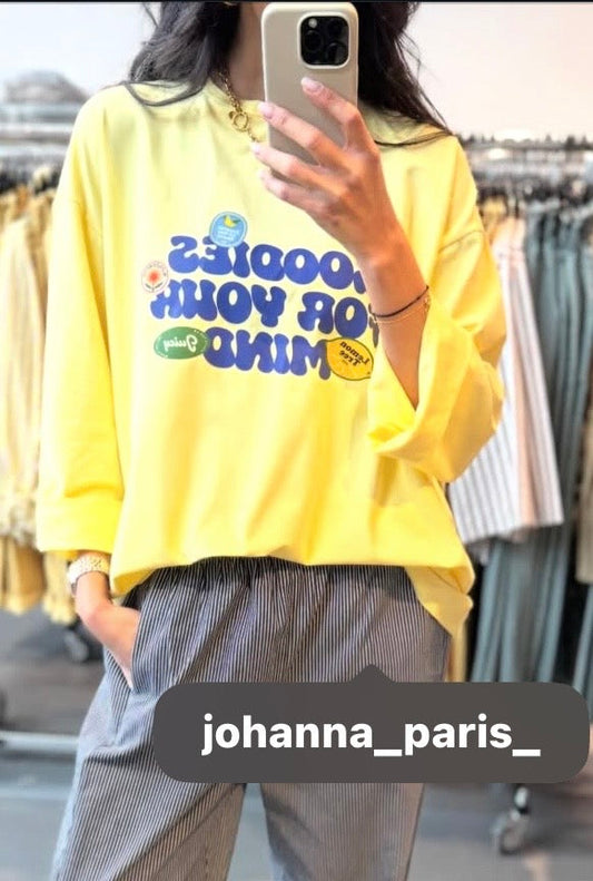 Tee-shirt "Goodies" – Jaune Solaire & Graphismes Vintage manches longues