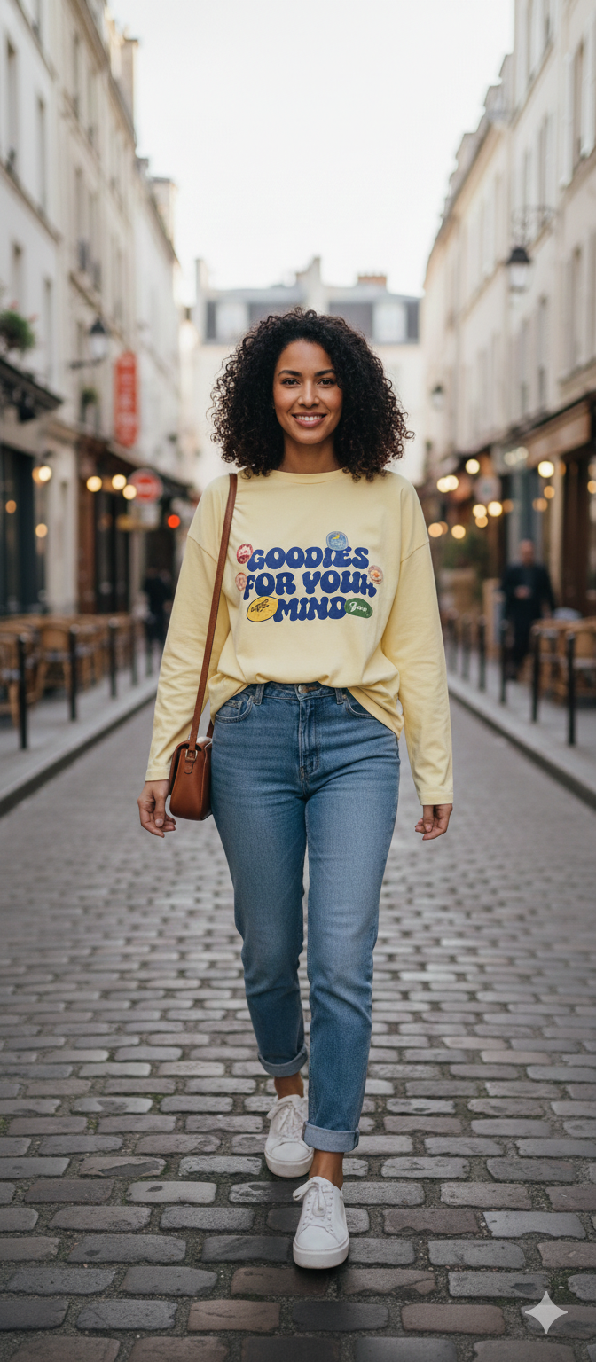 Tee-shirt "Goodies" – Jaune Solaire & Graphismes Vintage manches longues